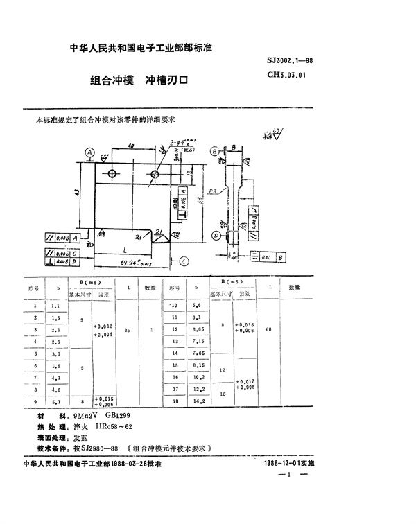 组合冲模 冲槽刃口 (SJ 3002.1-1988)