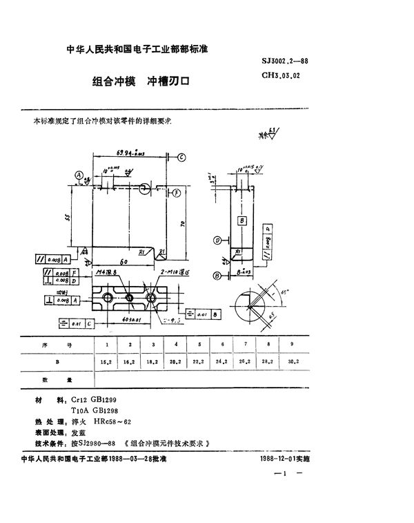 组合冲模 冲槽刃口 (SJ 3002.2-1988)