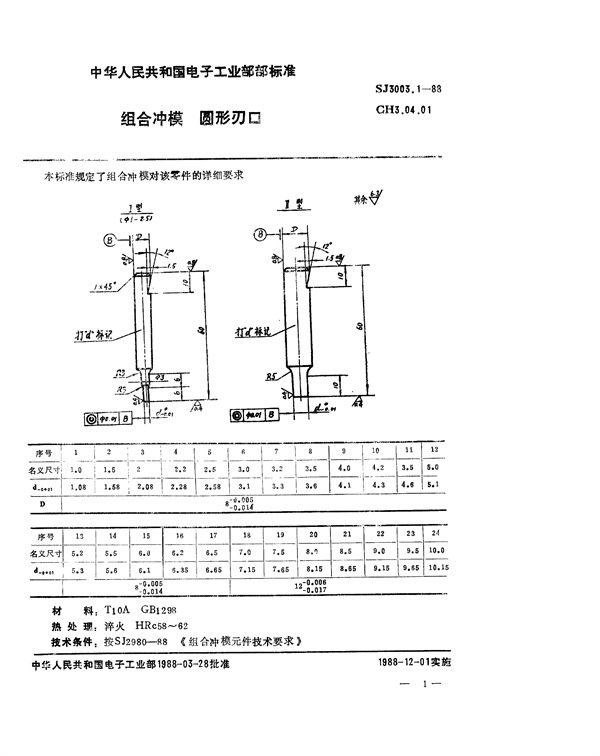 组合冲模 圆形刃口 (SJ 3003.1-1988)