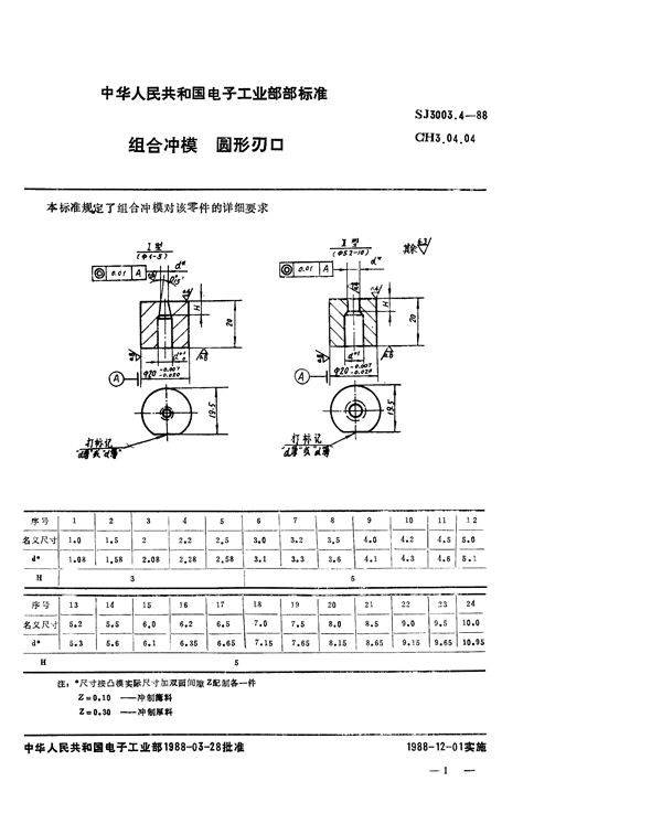 组合冲模 圆形刃口 (SJ 3003.4-1988)