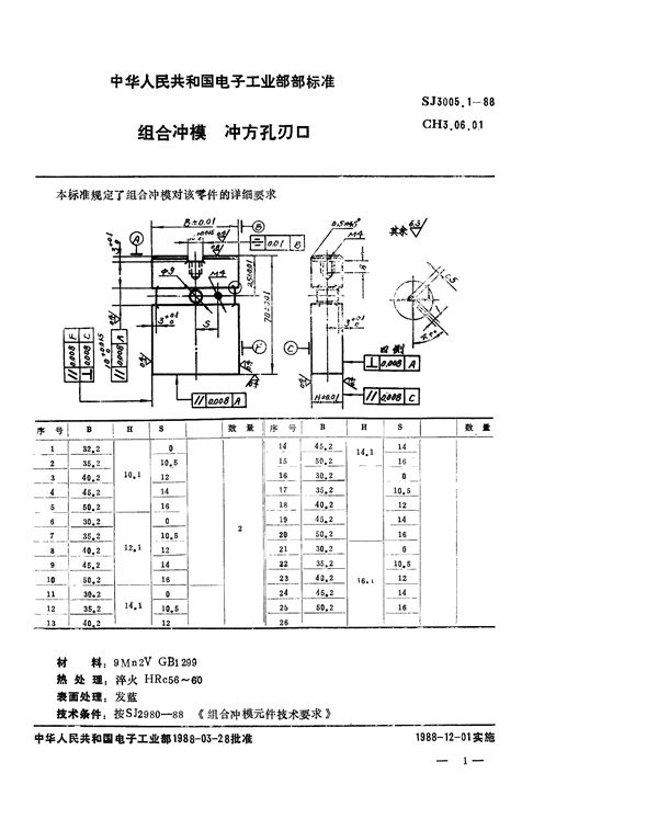 组合冲模 冲方孔刃口 (SJ 3005.1-1988)