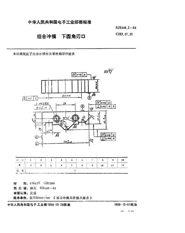 组合冲模 下圆角刃口 (SJ 3006.2-1988)