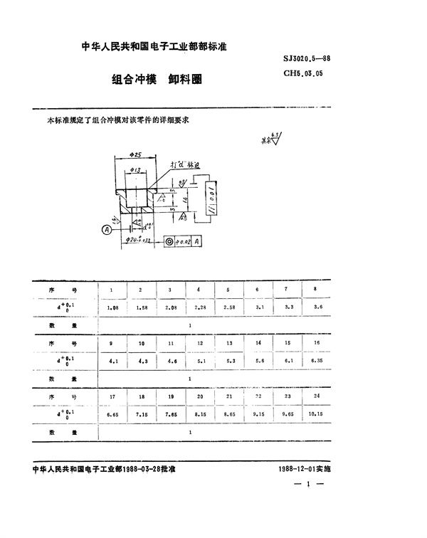 组合冲模 卸料圈 (SJ 3020.5-1988)