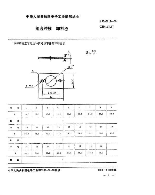 组合冲模 卸料板 (SJ 3020.7-1988)