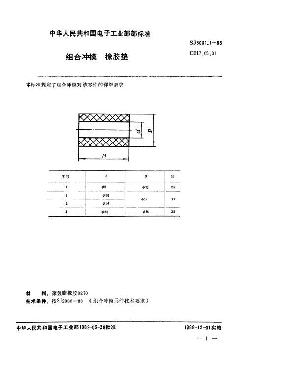 组合冲模 橡胶垫 (SJ 3031.1-1988)