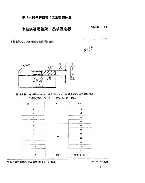 冲裁模通用模架 凸模固定板 (SJ 3060.2-1988)