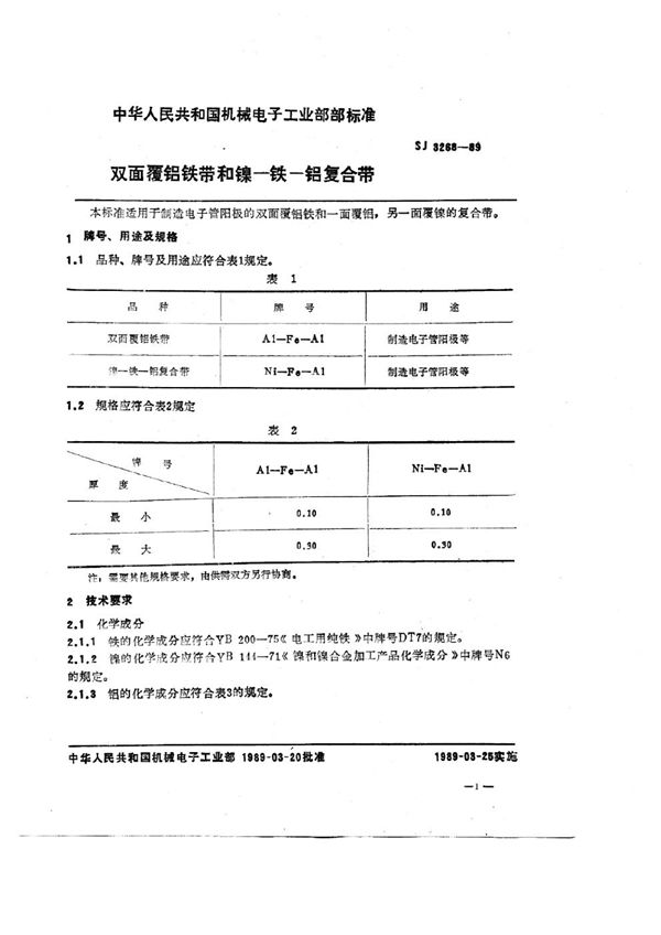 双面覆铝铁带和镍－铁－铝复合带 (SJ 3268-1989)