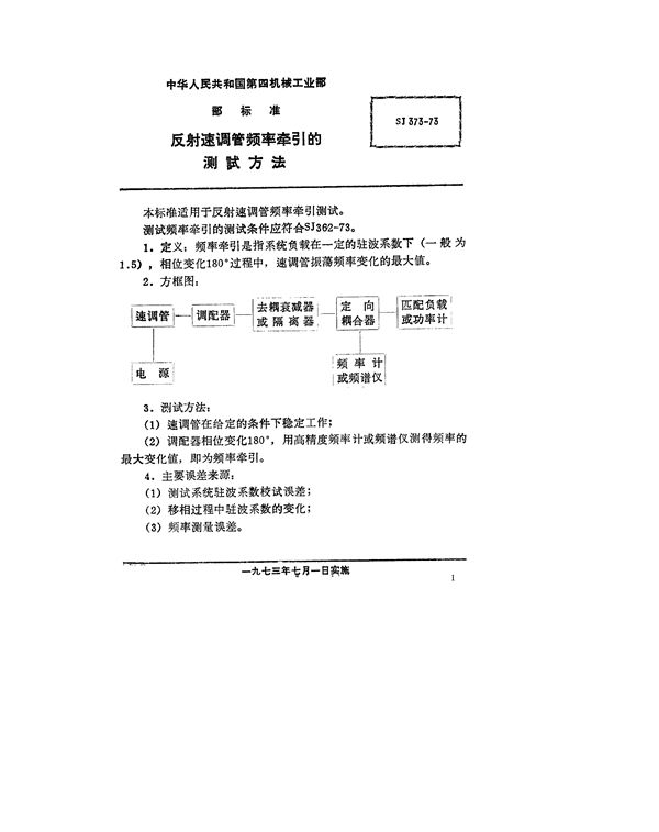 反射速调管频率牵引的测试方法 (SJ 373-1973)