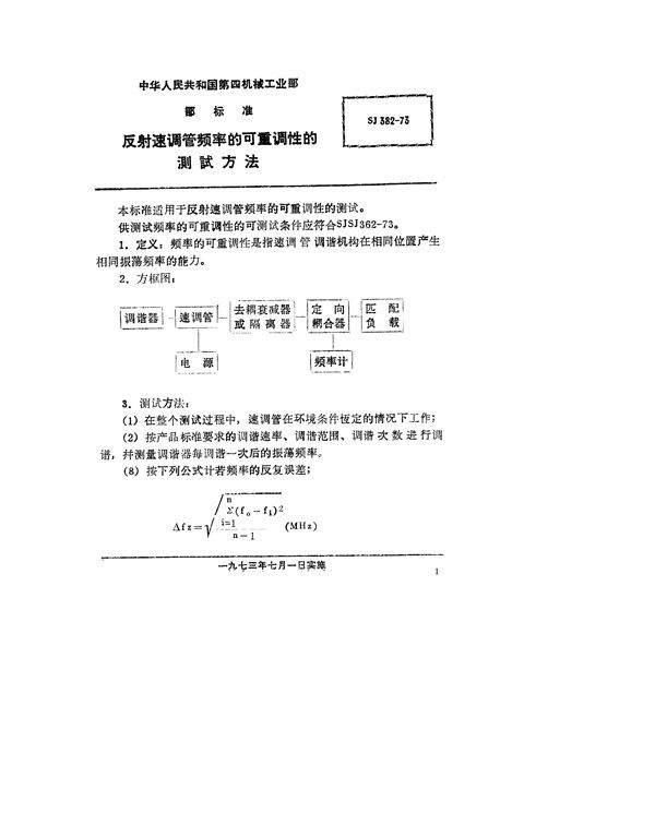 反射速调管频率的可重调性的测试方法 (SJ 382-1973)