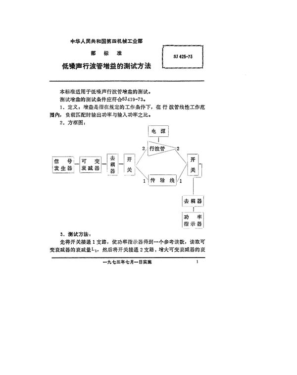 低噪声行波管功率增益的测试方法 (SJ 425-1973)