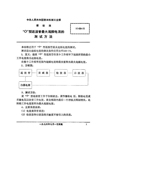 “O”型返波管最大起振电流的测试方法 (SJ 439-1973)