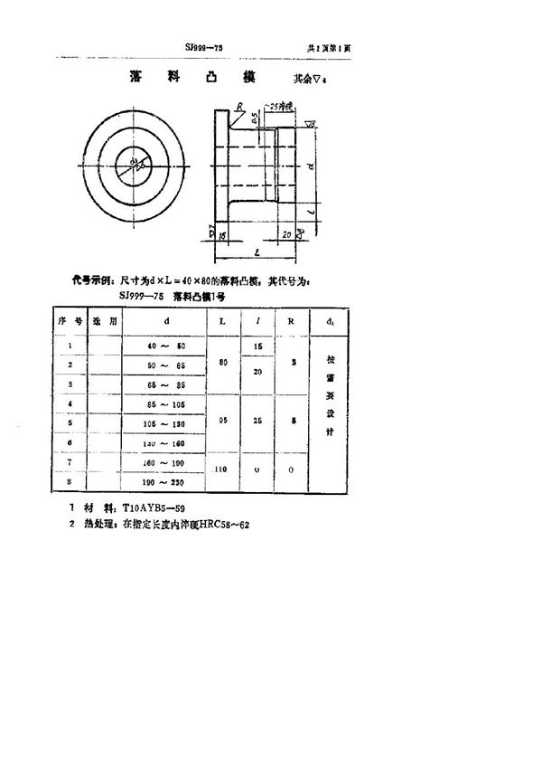 落料凸模 (SJ 999-1975)