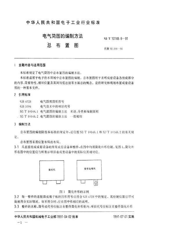 电气简图的编制方法  总布置图 (SJ/T 10148.8-1991）