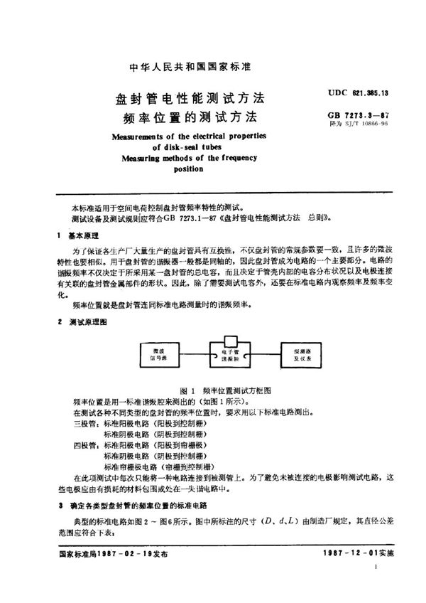 盘封管电性能测试方法 频率位置的测试方法 (SJ/T 10866-1996)