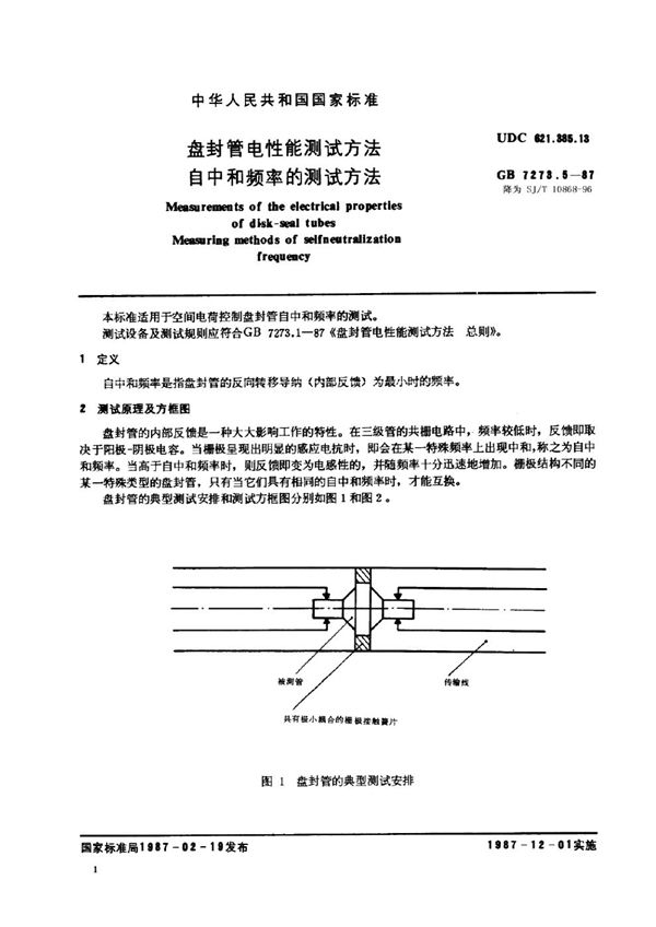 盘封管电性能测试方法 自中和频率的测试方法 (SJ/T 10868-1996)