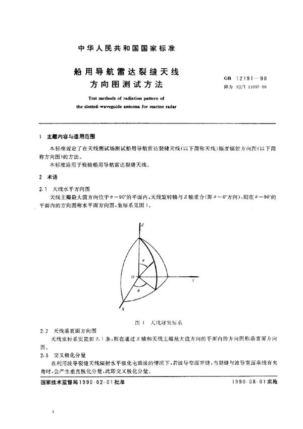 船用导航雷达裂缝天线方向图测试方法 (SJ/T 11097-1996)