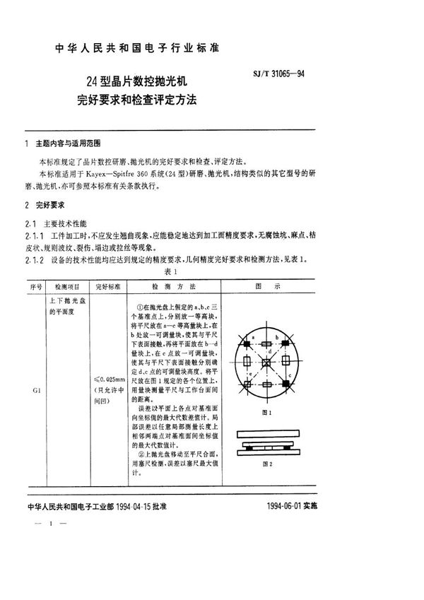 24型晶片数控抛光机完好要求和检查评定方法 (SJ/T 31065-1994)