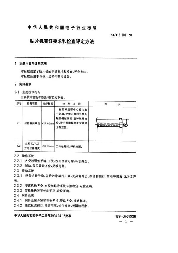 贴片机完好要求和检查评定方法 (SJ/T 31101-1994)