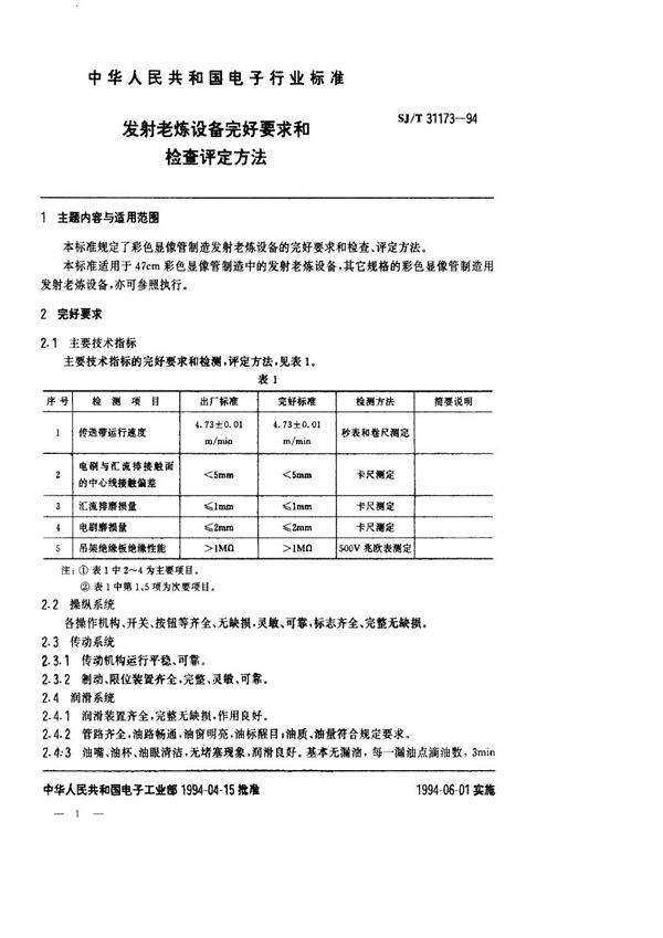 发射老练设备完好要求和检查评定方法 (SJ/T 31173-1994)