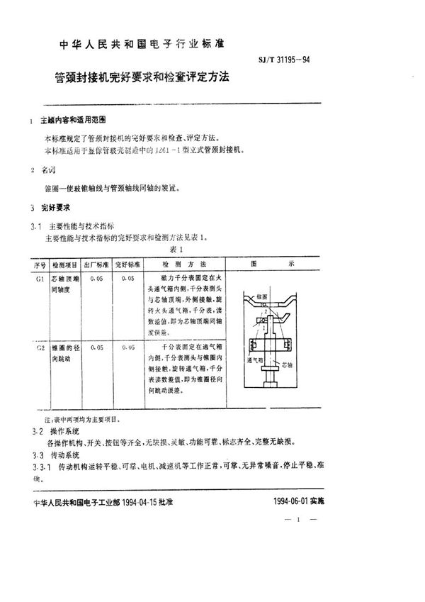 管颈封接机完好要求和检查评定方法 (SJ/T 31195-1994)