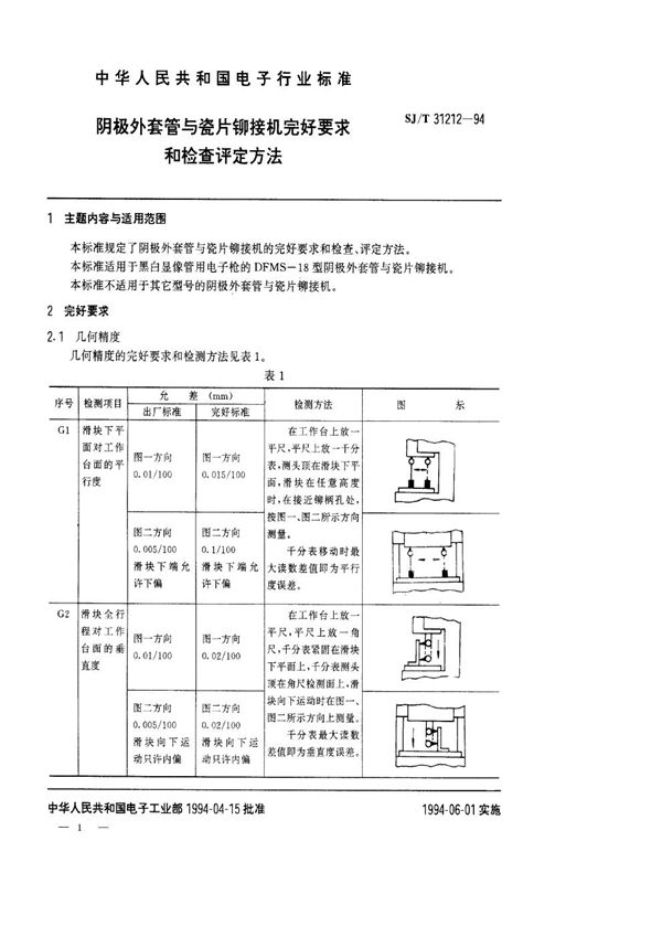 阴极外套管与瓷片铆接机完好要求和检查评定方法 (SJ/T 31212-1994)