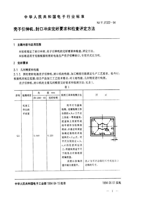 封口冲床、壳子引伸机完好要求和检查评定方法 (SJ/T 31322-1994)