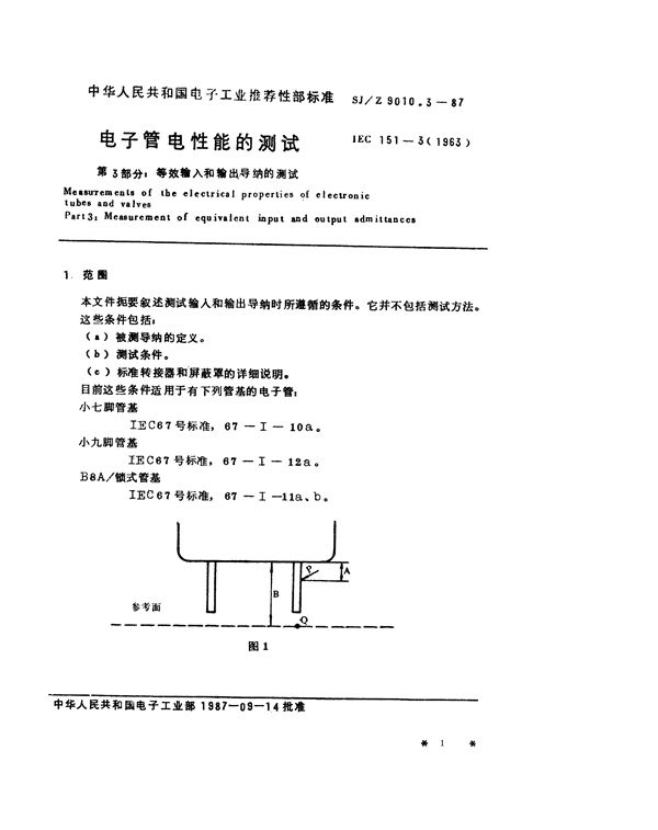 电子管电性能的测试 第3部分：等效输入和输出导纳的测试 (SJ/Z 9010.3-1987)