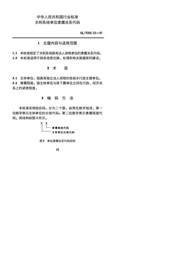 水利系统单位隶属关系代码 (SL/T 200.03-1997)