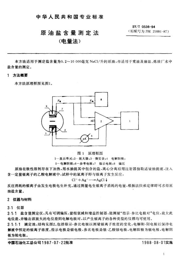 原油盐含量测定法 (电量法) (SY/T 0536-1994)