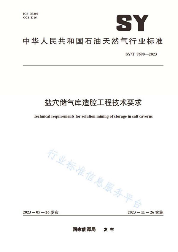 盐穴储气库造腔工程技术要求 (SY/T 7690-2023)