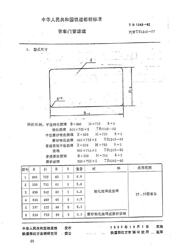 客车门窗玻璃 (TB 1243-1982)