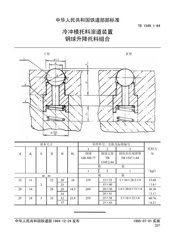 冷冲模托料滚道装置 钢球升降托料组合 (TB 1549.1-1984)