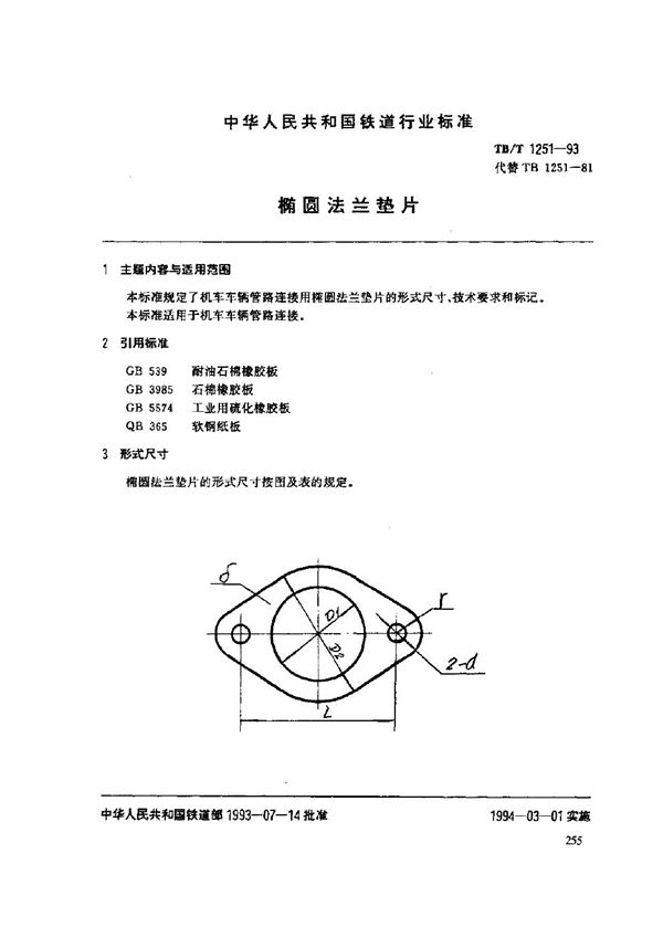 椭圆法兰垫片 (TB/T 1251-1993)