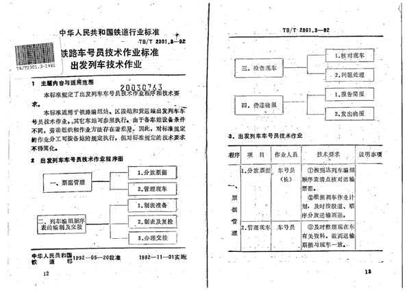 铁路车号员技术作业标准出发列车技术作业 (TB/T 2301.3-1992)