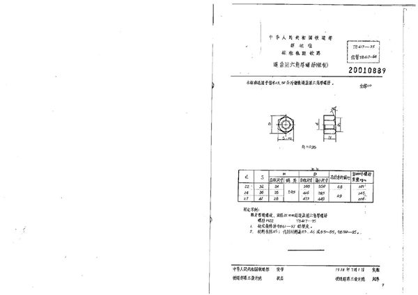 道岔用六角厚螺母(粗制) (TB/T 417-1975)