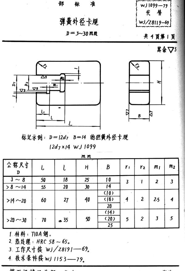 WJ 1099-79 弹簧外径卡规（D=3～30mm） (WJ 1099-79 )