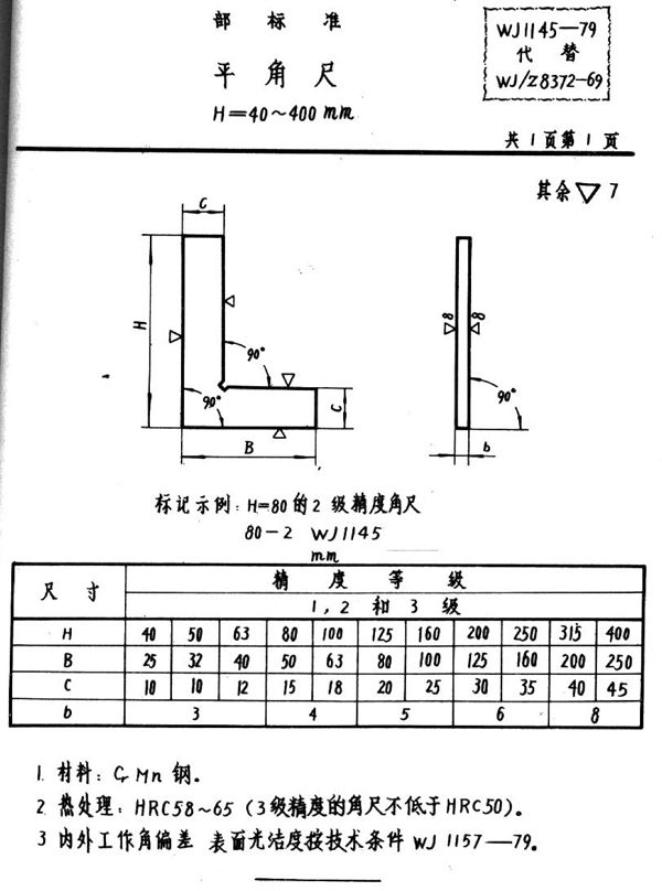 平角尺H=40～400mm (WJ 1145-1979)