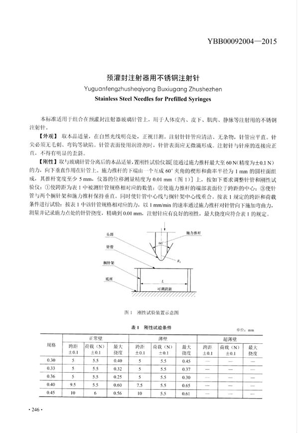 预灌封注射器用不锈钢注射针 (YBB00092004-2015)