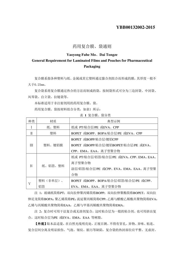 药用复合膜、袋通则最新 (YBB00132002-2015)