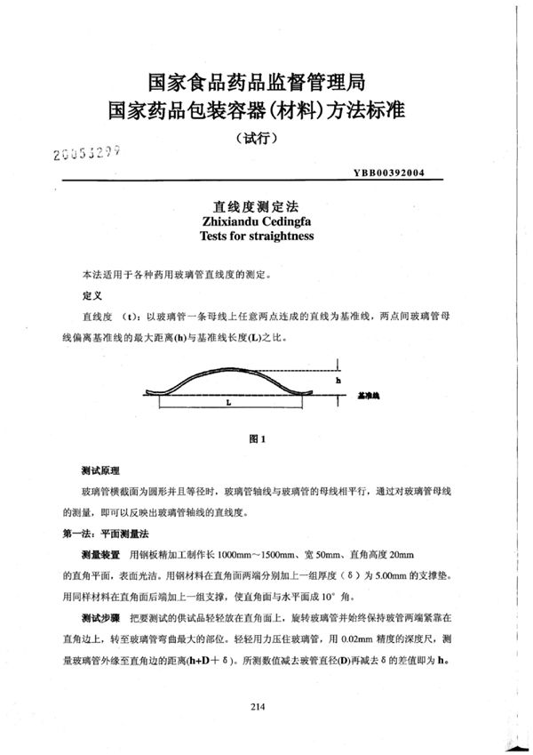 直线度测定法(试行) (YBB0039-2004)