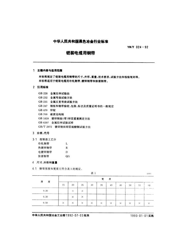 铠装电缆用钢带 (YB/T 024-1992)