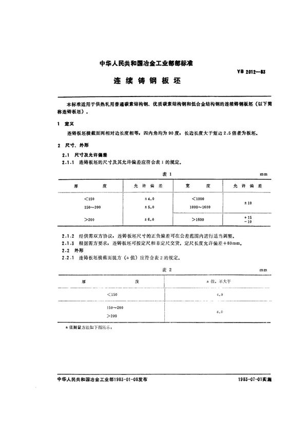 连续铸钢板坯 (YB/T 2012-1983)