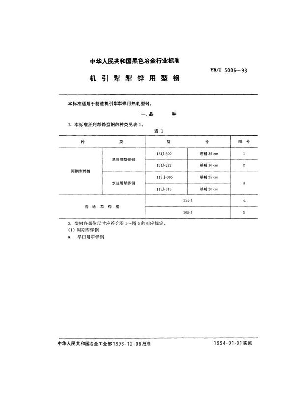 机引犁犁铧用型钢 (YB/T 5006-1993)