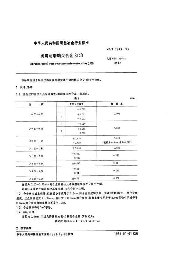 抗震耐磨轴尖合金3J40 (YB/T 5243-1993)