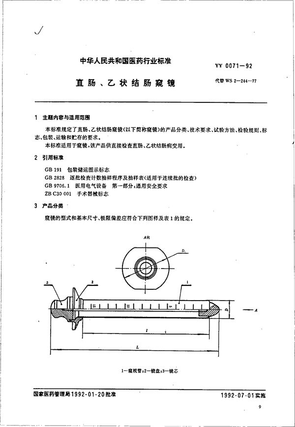 直肠、乙状结肠窥镜 (YY 0071-1992）