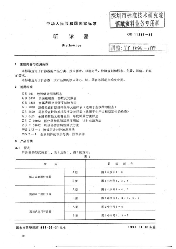 听诊器 (YY 91035-1999)