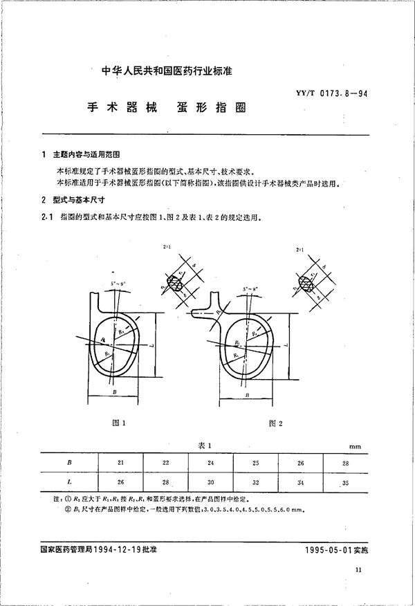 手术器械 蛋形指圈 (YY/T 0173.8-1994）