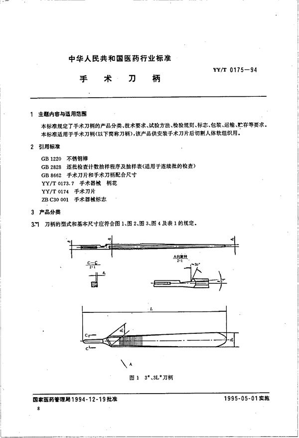 手术刀柄 (YY/T 0175-1994）