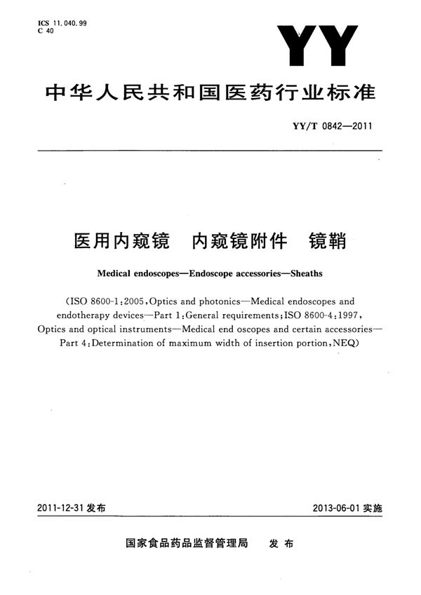 医用内窥镜 内窥镜附件 镜鞘 (YY/T 0842-2011)