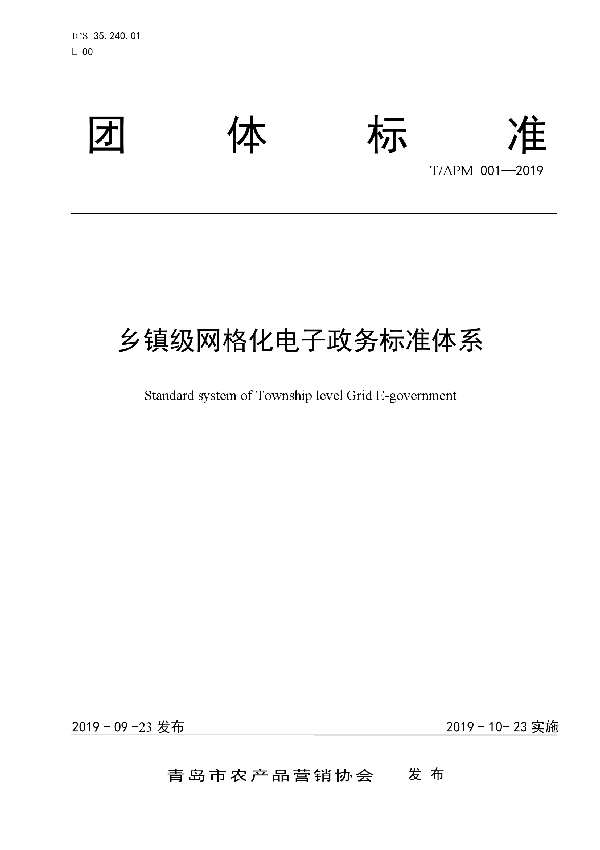 乡镇级网格化电子政务标准体系 (T/APM 001-2019)